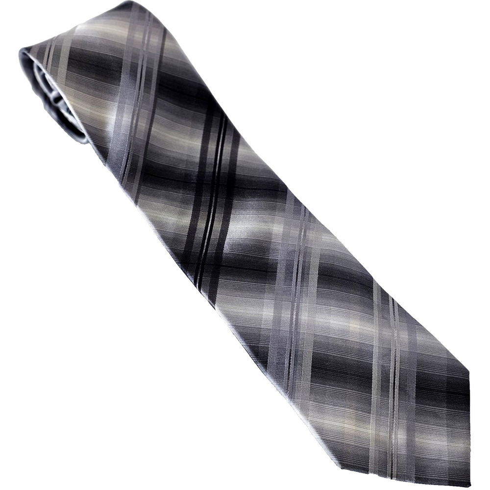 John Bartlett Statements Men’s NeckTie 100% Silk Grey Black Stripes 59" x 3.25"